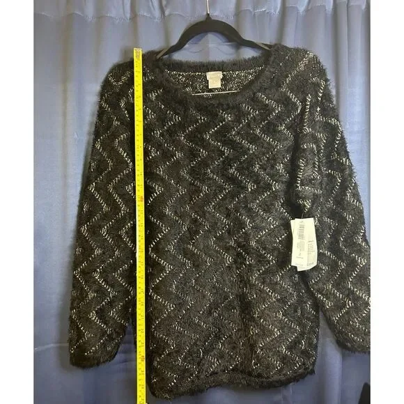 Chico's Zig-Zag Fuzzy Soft Jacquard Pullover Sweater NWT Size US LARGE - Picture 5 of 10